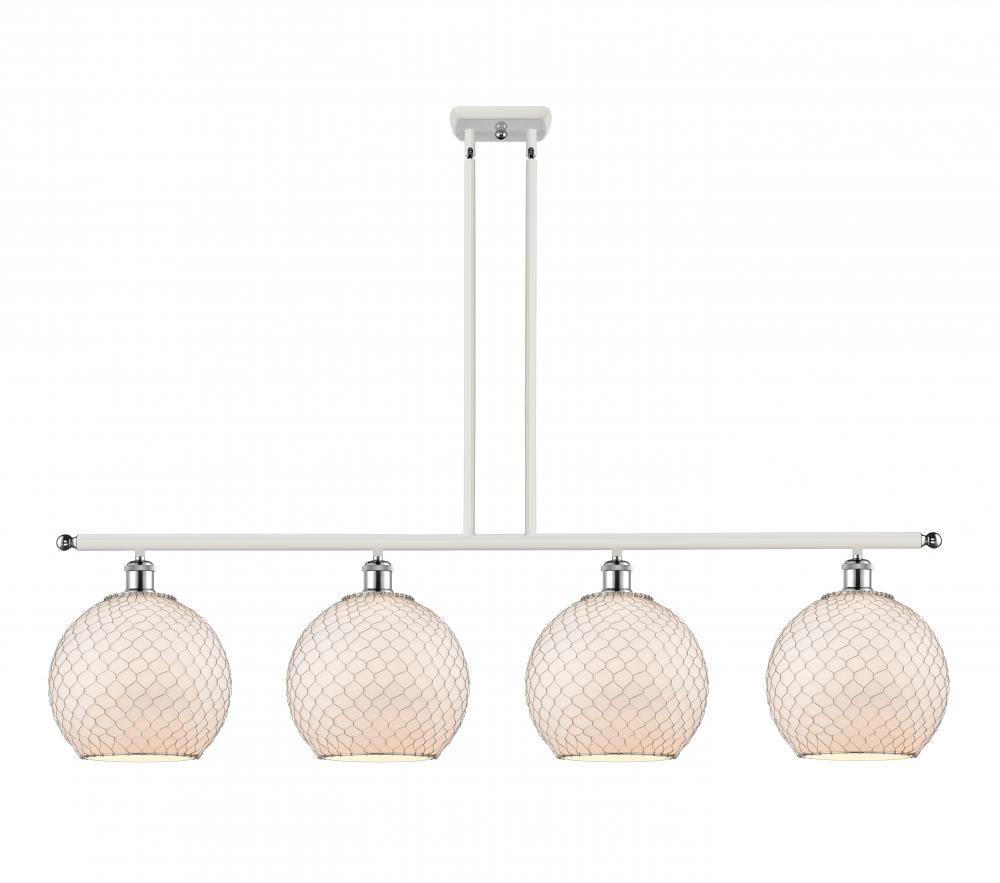 Farmhouse Chicken Wire - 4 Light - 48 inch - White Polished Chrome - Stem hung - Island Light