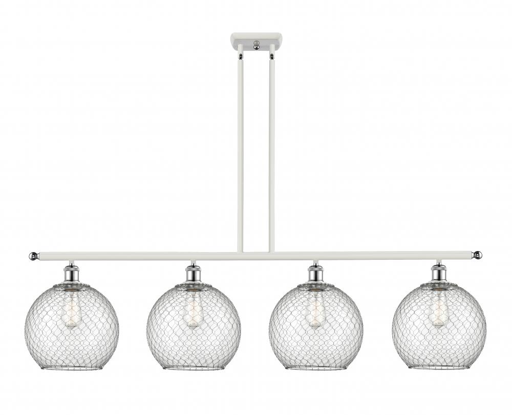 Farmhouse Chicken Wire - 4 Light - 48 inch - White Polished Chrome - Stem hung - Island Light