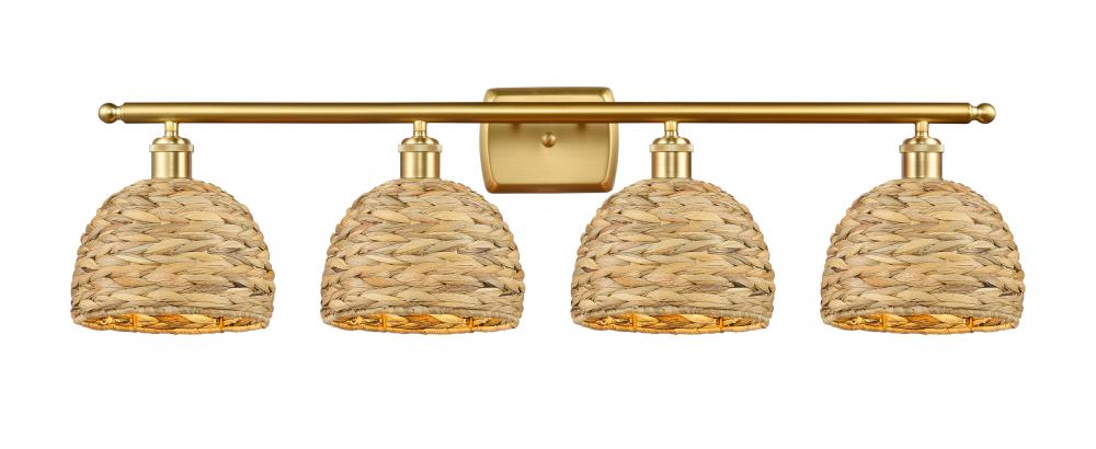 Woven Rattan - 4 Light - 38 inch - Satin Gold - Bath Vanity Light
