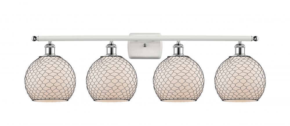 Farmhouse Chicken Wire - 4 Light - 38 inch - White Polished Chrome - Bath Vanity Light