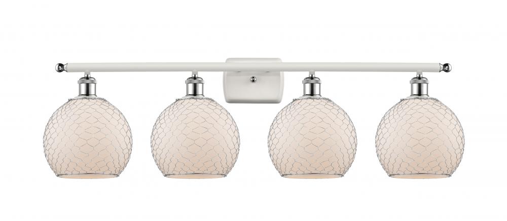 Farmhouse Chicken Wire - 4 Light - 38 inch - White Polished Chrome - Bath Vanity Light