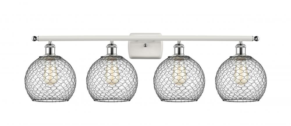Farmhouse Chicken Wire - 4 Light - 38 inch - White Polished Chrome - Bath Vanity Light