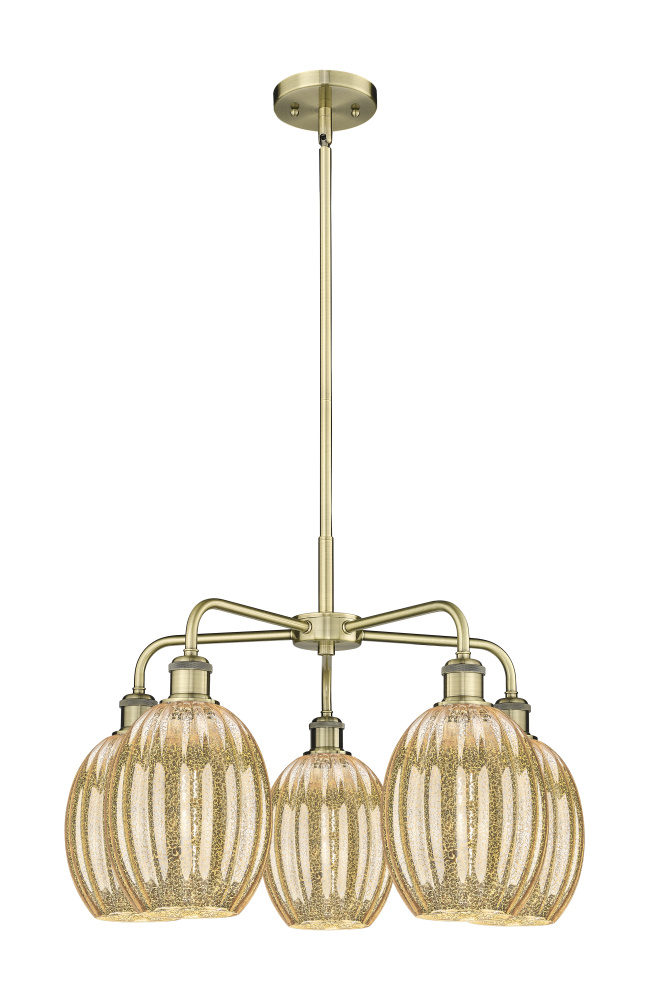 Preston Bulb - 5 Light - 25 inch - Antique Brass - Stem hung - Chandelier