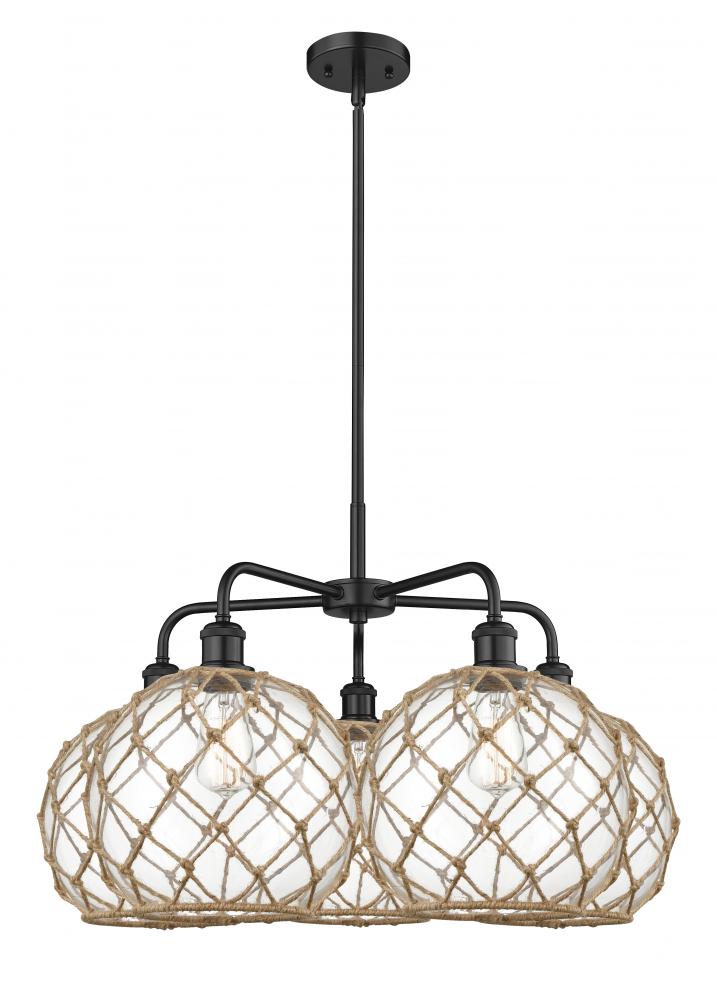 Farmhouse Rope - 5 Light - 29 inch - Matte Black - Stem hung - Chandelier