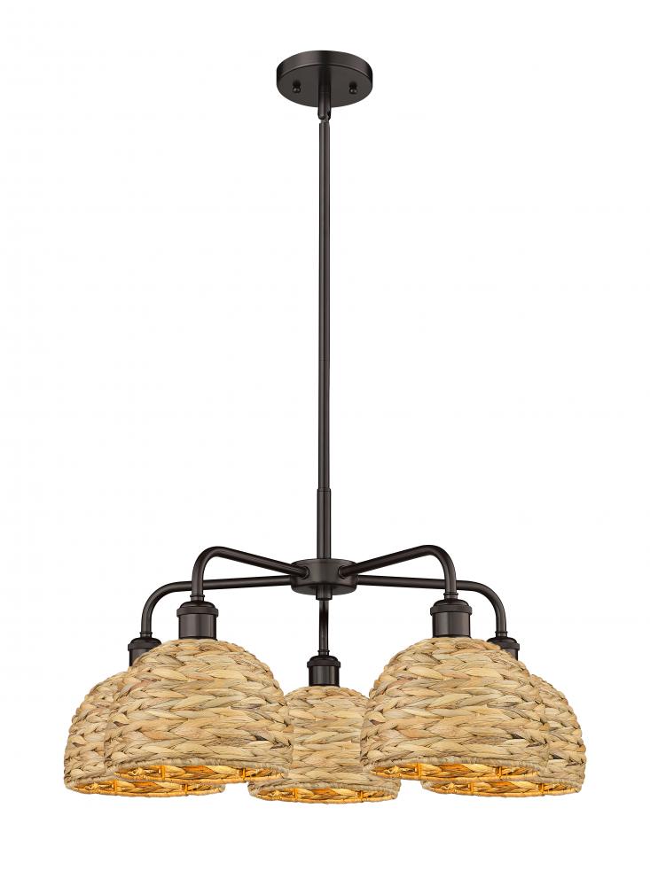 Woven Rattan - 5 Light - 27 inch - Oil Rubbed Bronze - Stem hung - Chandelier