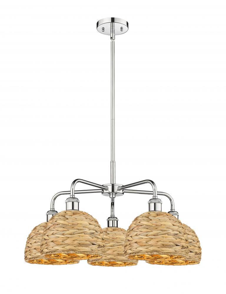 Woven Rattan - 5 Light - 27 inch - Polished Chrome - Stem hung - Chandelier