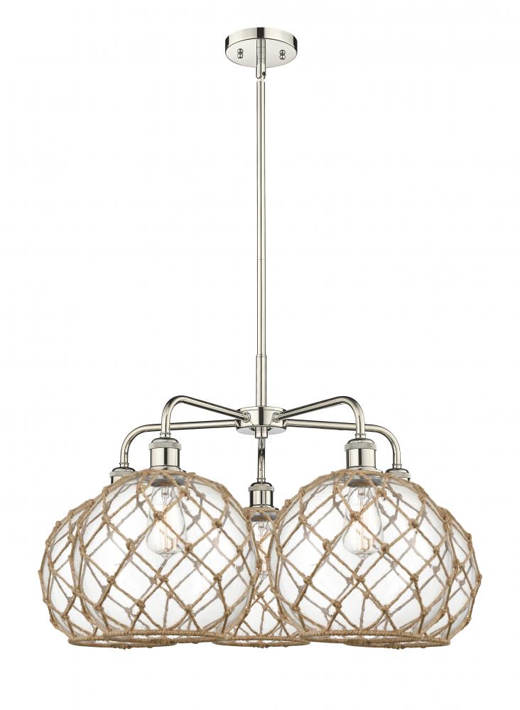 Farmhouse Rope - 5 Light - 29 inch - Polished Nickel - Stem hung - Chandelier
