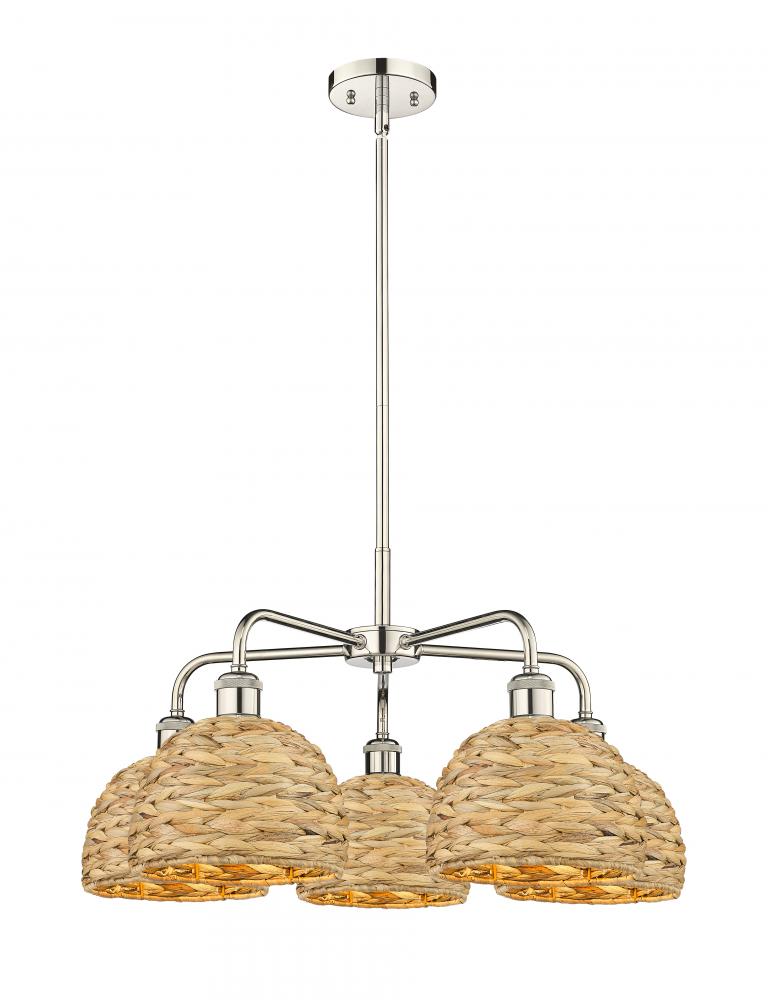 Woven Rattan - 5 Light - 27 inch - Polished Nickel - Stem hung - Chandelier