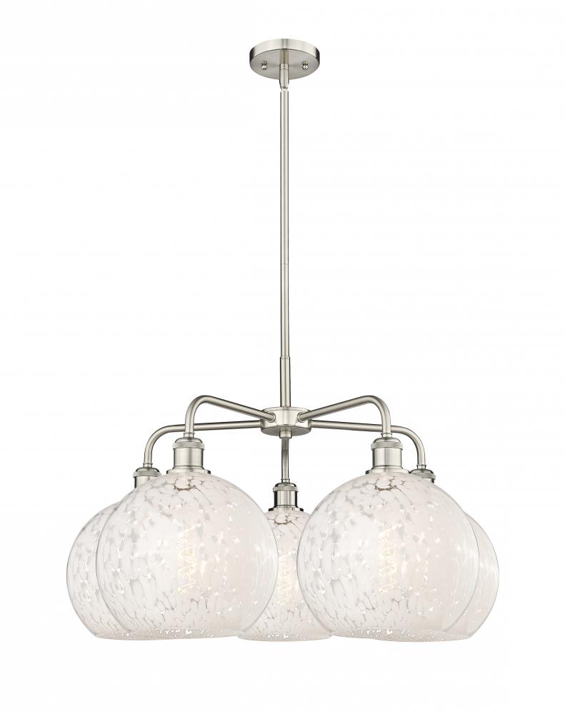 White Mouchette - 5 Light - 28 inch - Satin Nickel - Chandelier