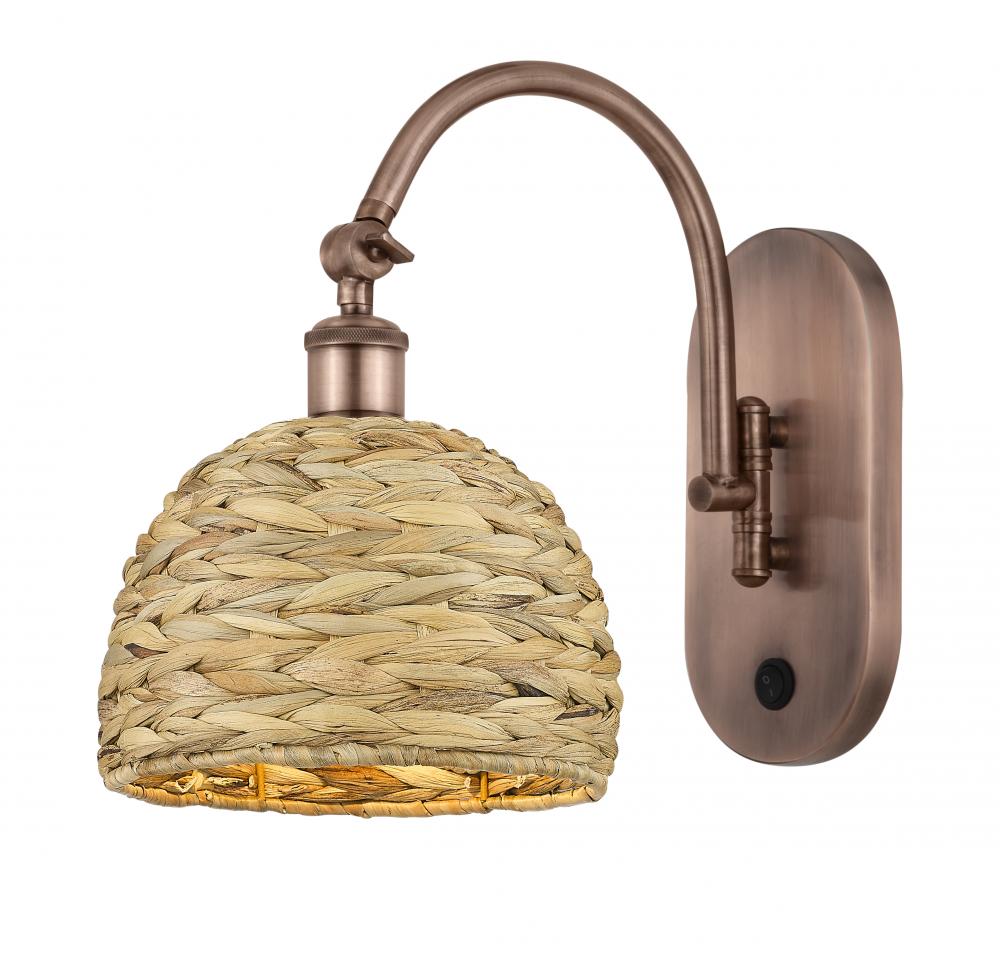 Woven Rattan - 1 Light - 8 inch - Antique Copper - Adjustable Swing Arm