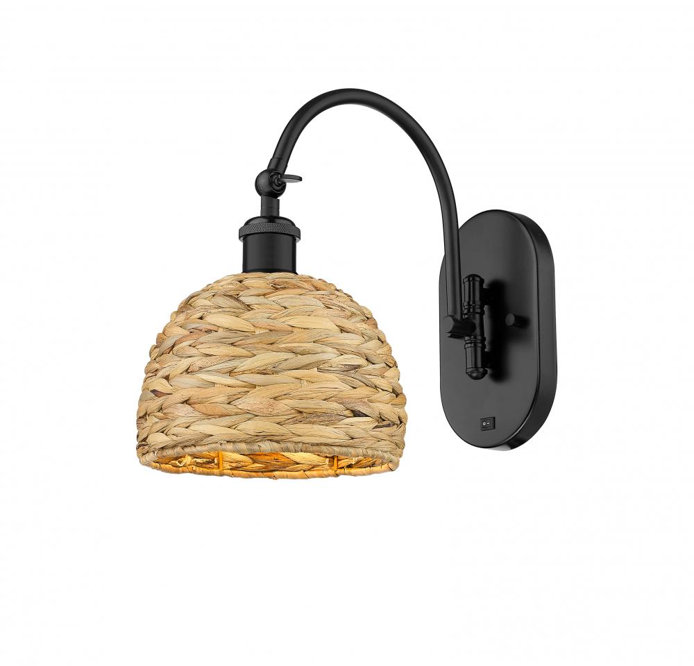 Woven Rattan - 1 Light - 8 inch - Matte Black - Adjustable Swing Arm