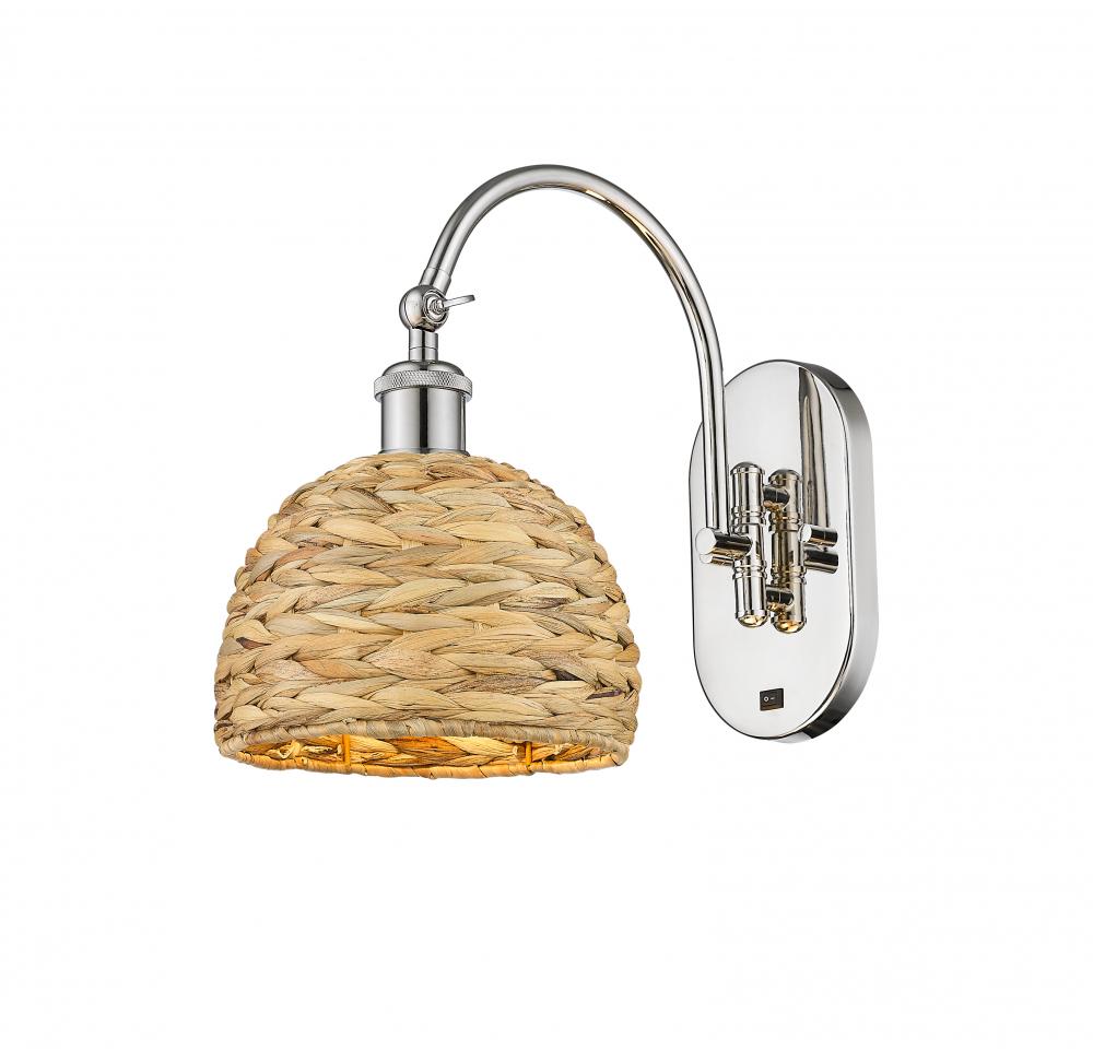 Woven Rattan - 1 Light - 8 inch - Polished Nickel - Adjustable Swing Arm