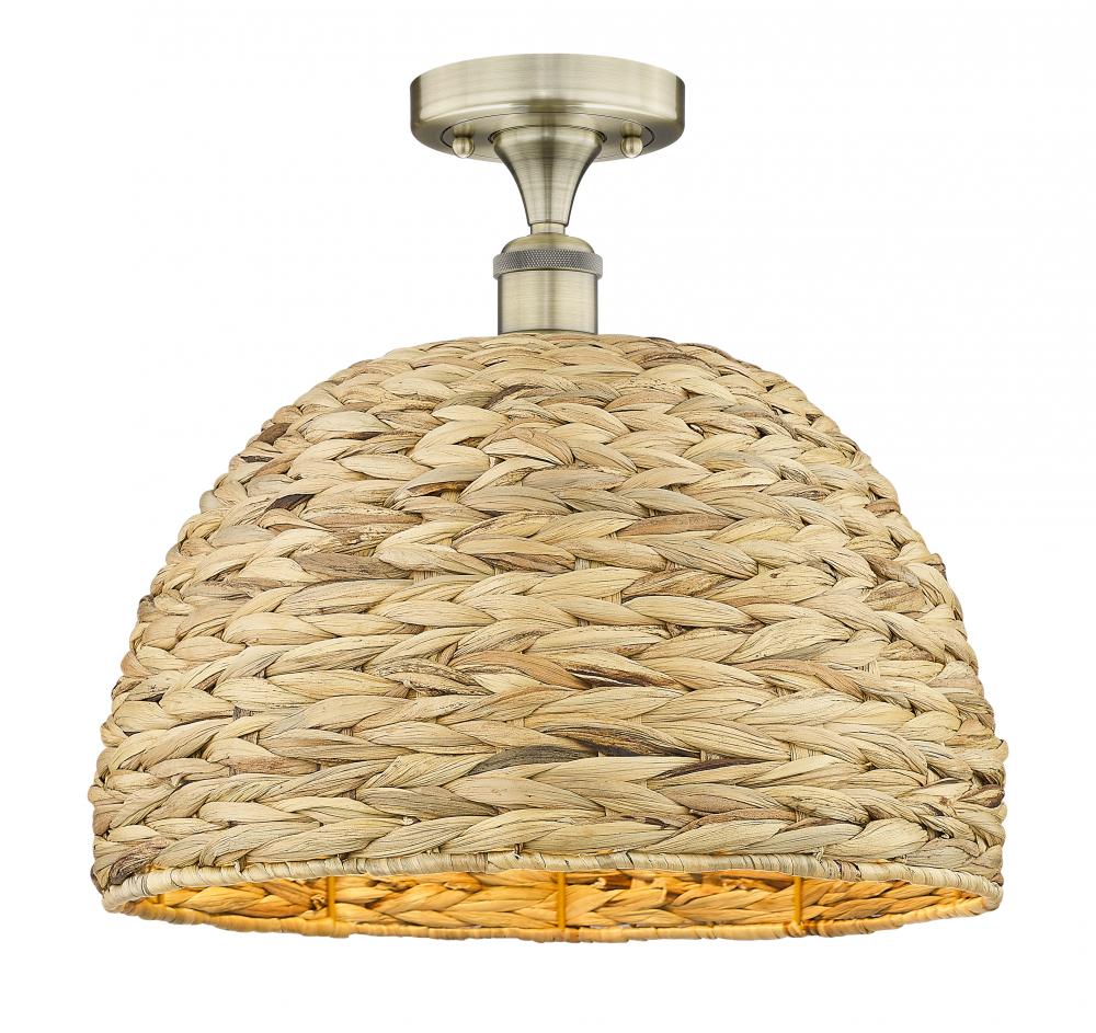 Woven Rattan - 1 Light - 16 inch - Antique Brass - Semi-Flush Mount