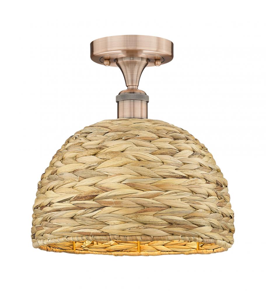 Woven Rattan - 1 Light - 12 inch - Antique Copper - Semi-Flush Mount