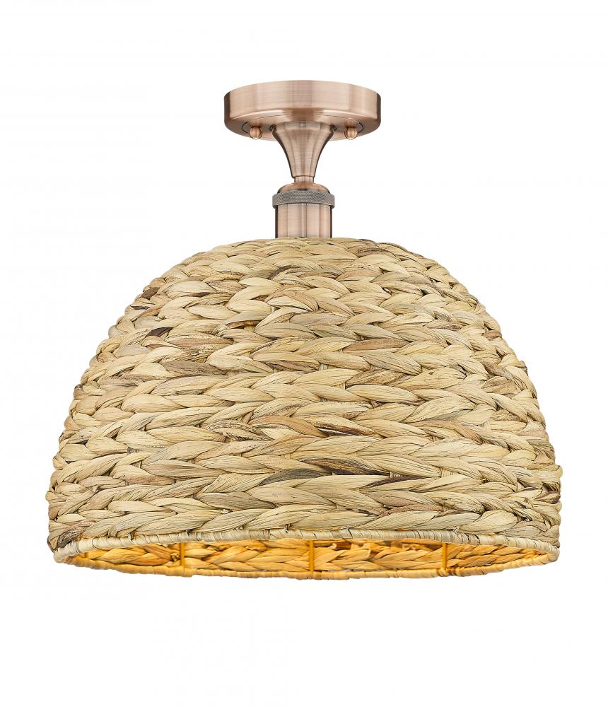 Woven Rattan - 1 Light - 16 inch - Antique Copper - Semi-Flush Mount