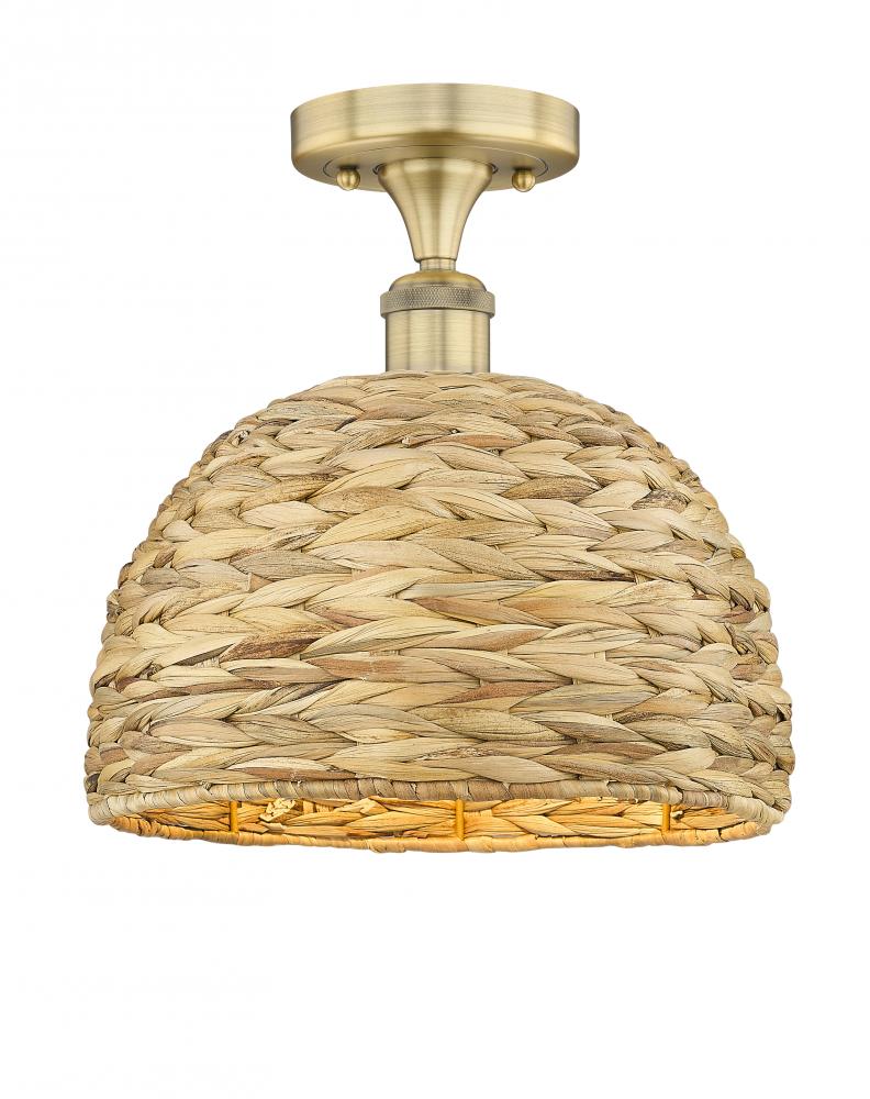 Woven Rattan - 1 Light - 12 inch - Brushed Brass - Semi-Flush Mount