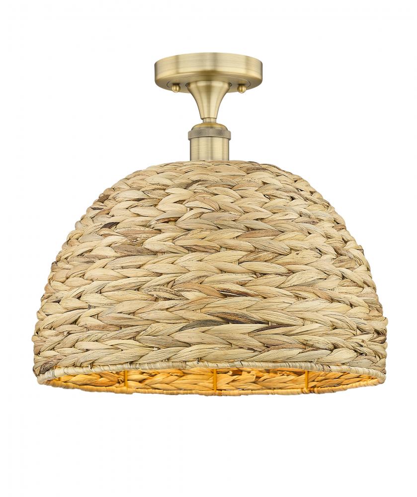 Woven Rattan - 1 Light - 16 inch - Brushed Brass - Semi-Flush Mount