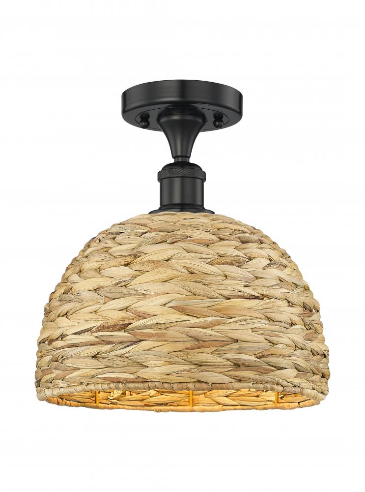 Woven Rattan - 1 Light - 12 inch - Matte Black - Semi-Flush Mount