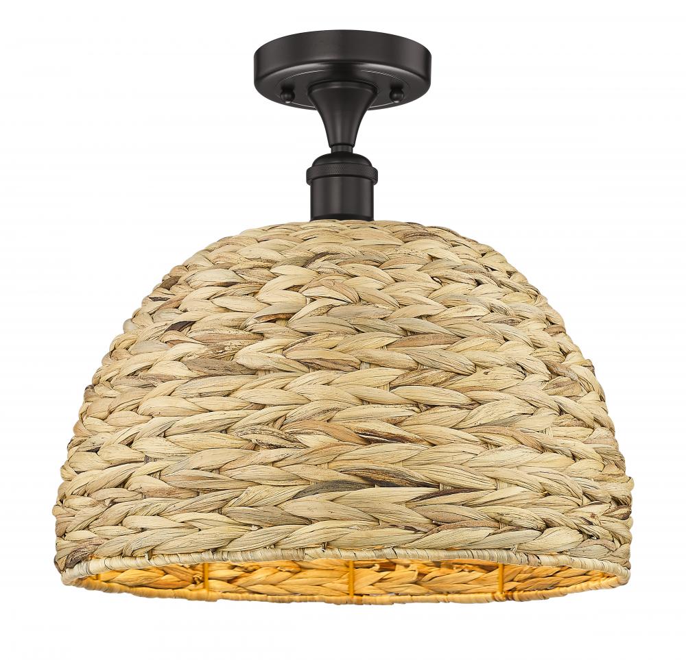 Woven Rattan - 1 Light - 16 inch - Oil Rubbed Bronze - Semi-Flush Mount