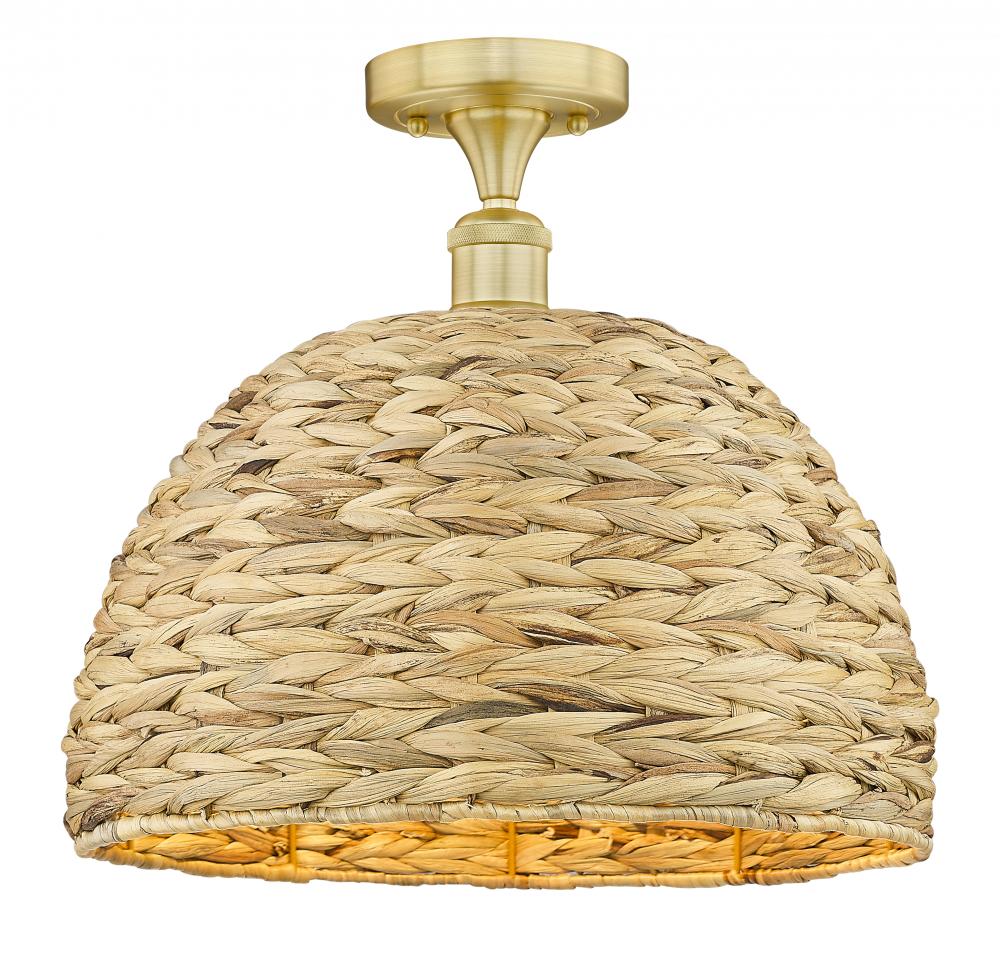 Woven Rattan - 1 Light - 16 inch - Satin Gold - Semi-Flush Mount
