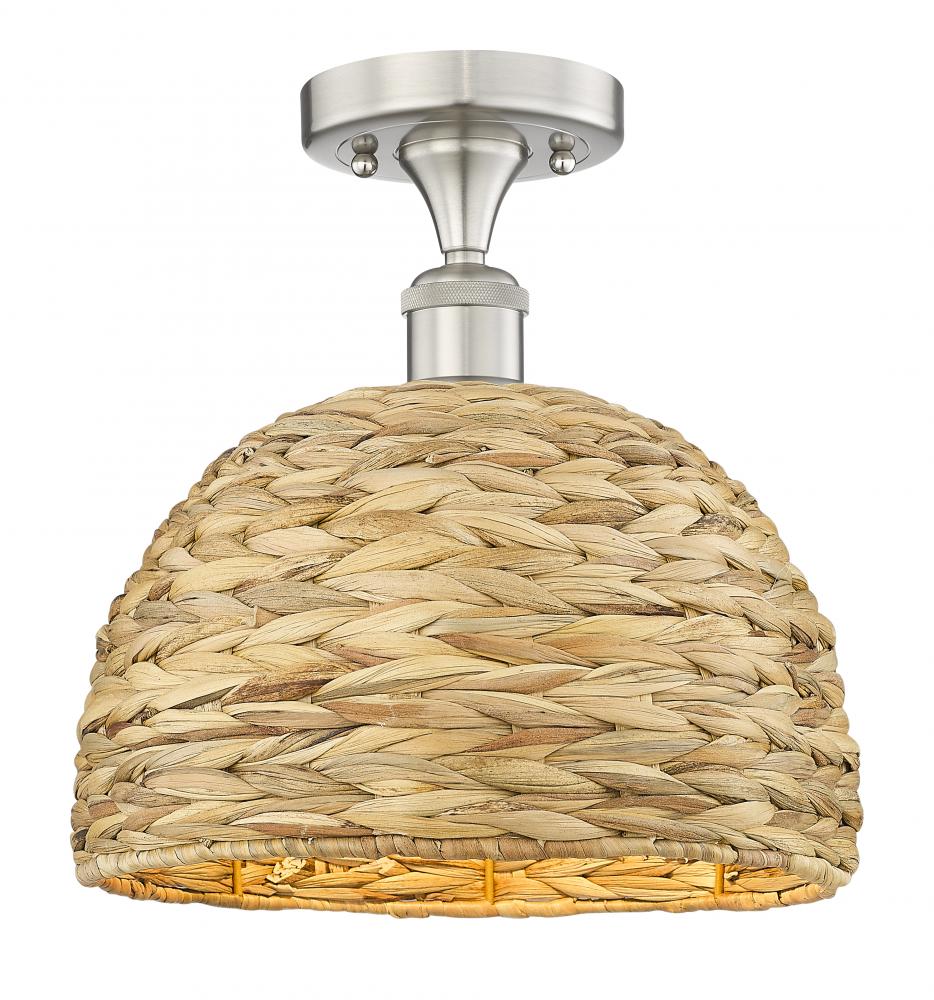 Woven Rattan - 1 Light - 12 inch - Brushed Satin Nickel - Semi-Flush Mount