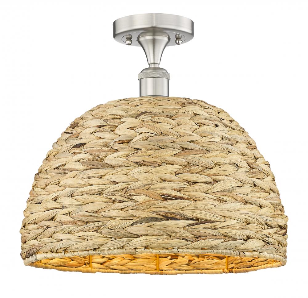 Woven Rattan - 1 Light - 16 inch - Brushed Satin Nickel - Semi-Flush Mount