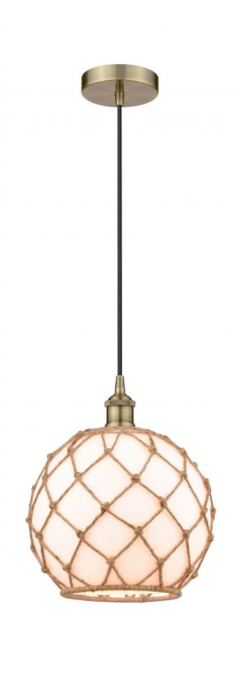 Farmhouse Rope - 1 Light - 10 inch - Antique Brass - Cord hung - Mini Pendant
