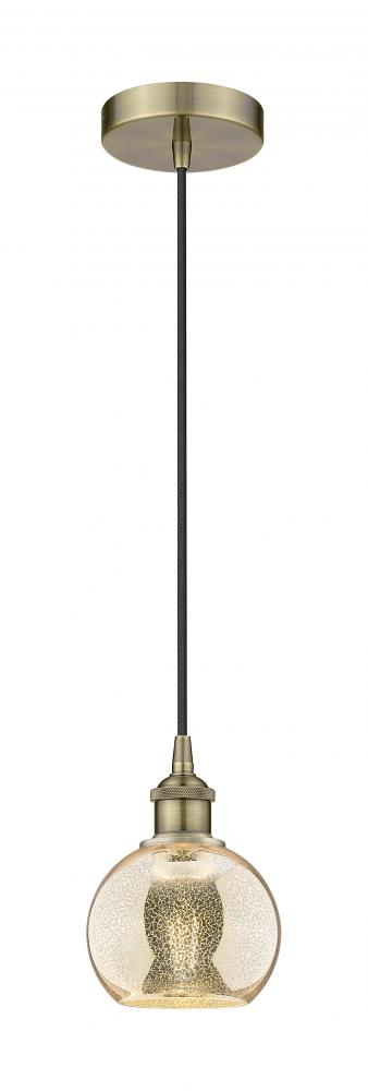 Athens - 1 Light - 6 inch - Antique Brass - Cord hung - Mini Pendant