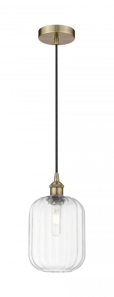 Preston Cylinder - 1 Light - 7 inch - Antique Brass - Cord hung - Mini Pendant