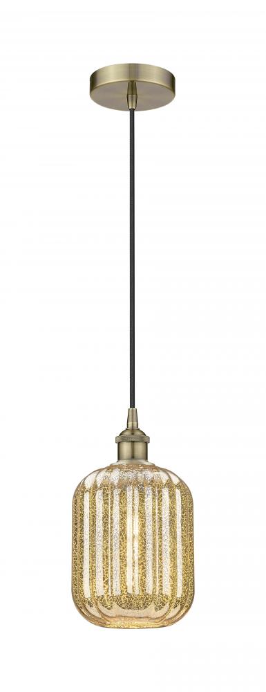 Preston Cylinder - 1 Light - 7 inch - Antique Brass - Cord hung - Mini Pendant