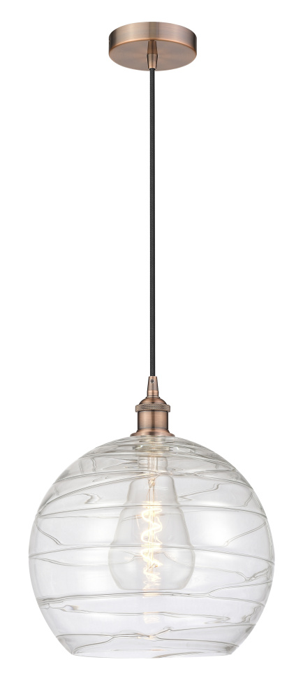 Athens Deco Swirl - 1 Light - 14 inch - Antique Copper - Cord hung - Mini Pendant