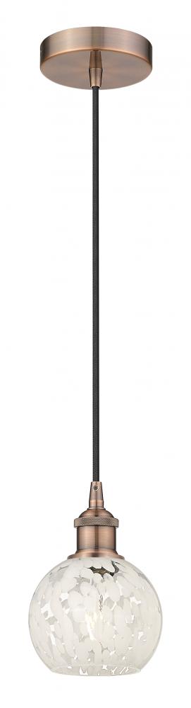 White Mouchette - 1 Light - 6 inch - Antique Copper - Cord Hung - Mini Pendant