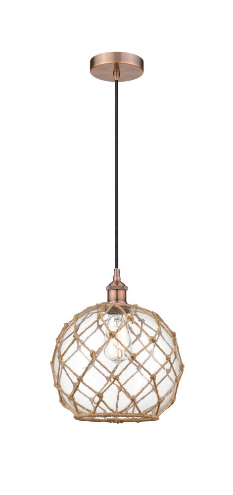 Farmhouse Rope - 1 Light - 10 inch - Antique Copper - Cord hung - Mini Pendant