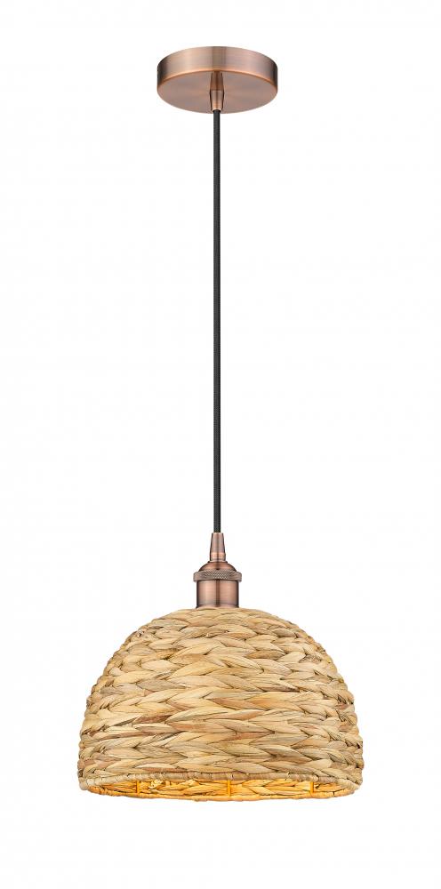 Woven Rattan - 1 Light - 12 inch - Antique Copper - Cord hung - Mini Pendant