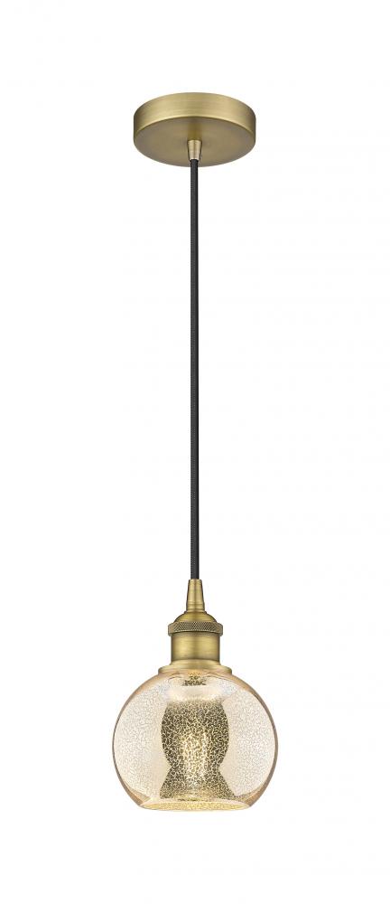 Athens - 1 Light - 6 inch - Brushed Brass - Cord hung - Mini Pendant