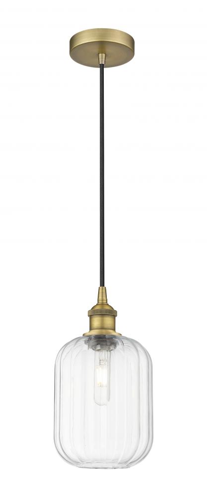 Preston Cylinder - 1 Light - 7 inch - Brushed Brass - Cord hung - Mini Pendant