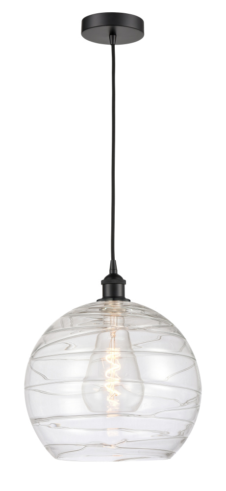 Athens Deco Swirl - 1 Light - 14 inch - Matte Black - Cord hung - Mini Pendant