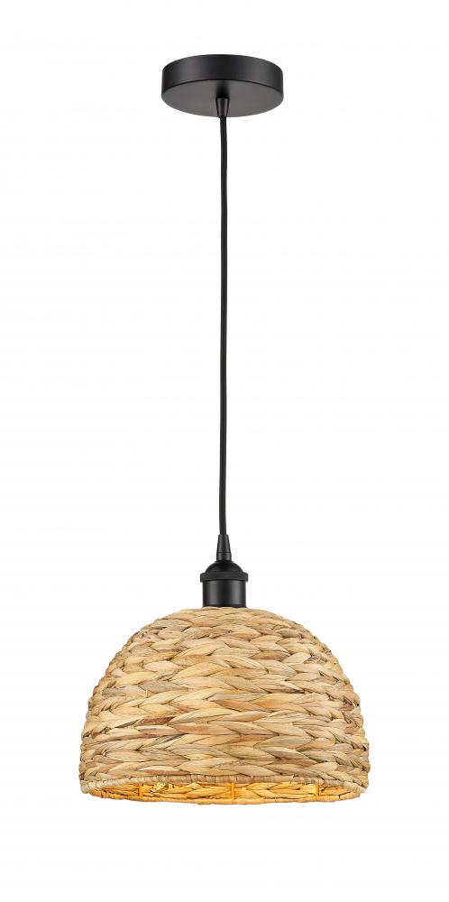 Woven Rattan - 1 Light - 12 inch - Matte Black - Cord hung - Mini Pendant