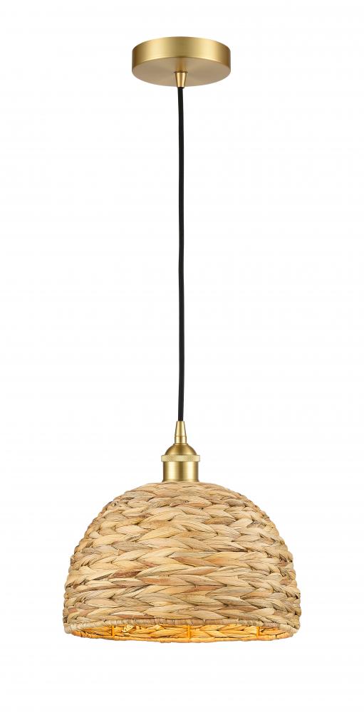 Woven Rattan - 1 Light - 12 inch - Satin Gold - Cord hung - Mini Pendant