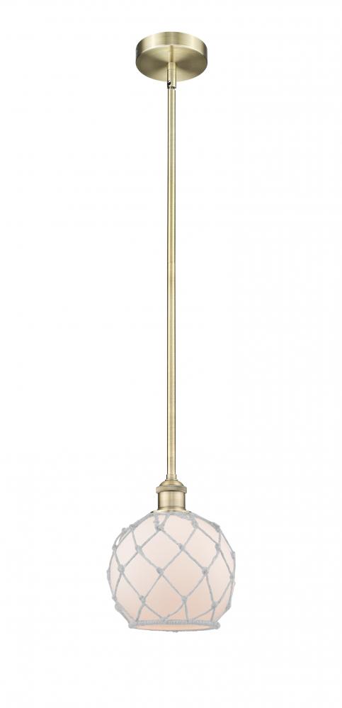 Farmhouse Rope - 1 Light - 8 inch - Antique Brass - Stem hung - Mini Pendant