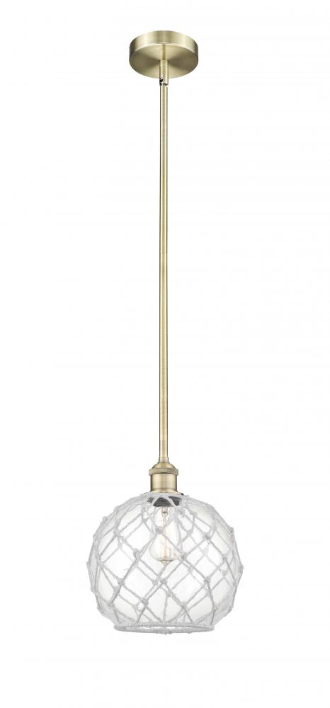 Farmhouse Rope - 1 Light - 10 inch - Antique Brass - Stem hung - Mini Pendant