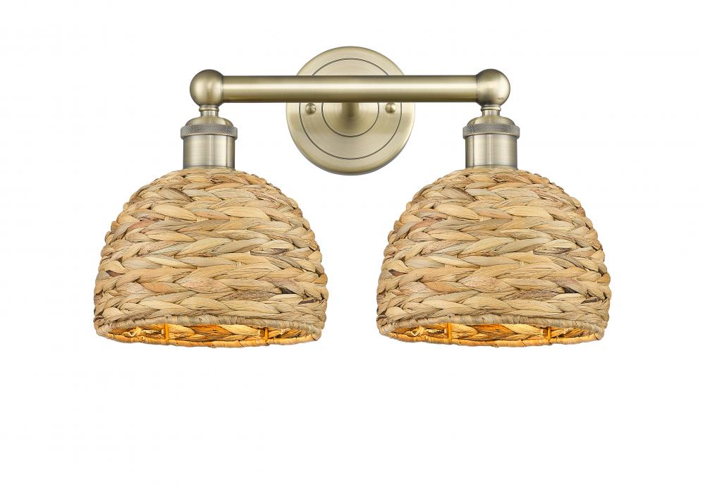 Woven Rattan - 2 Light - 17 inch - Antique Brass - Bath Vanity Light