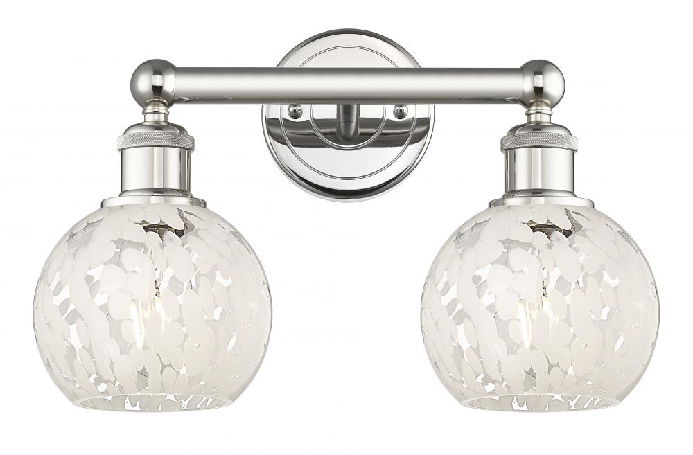 White Mouchette - 2 Light - 15 inch - Polished Nickel - Bath Vanity Light