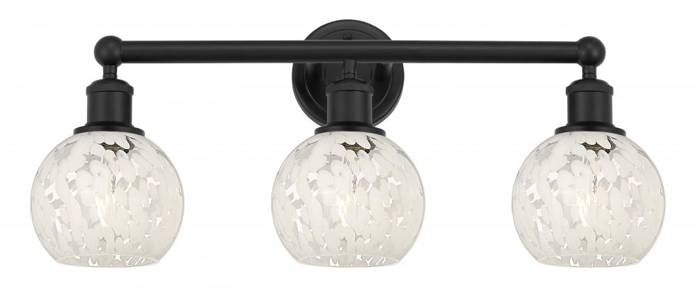 White Mouchette - 3 Light - 24 inch - Matte Black - Bath Vanity Light