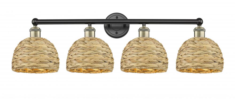 Woven Rattan - 4 Light - 35 inch - Black Antique Brass - Bath Vanity Light