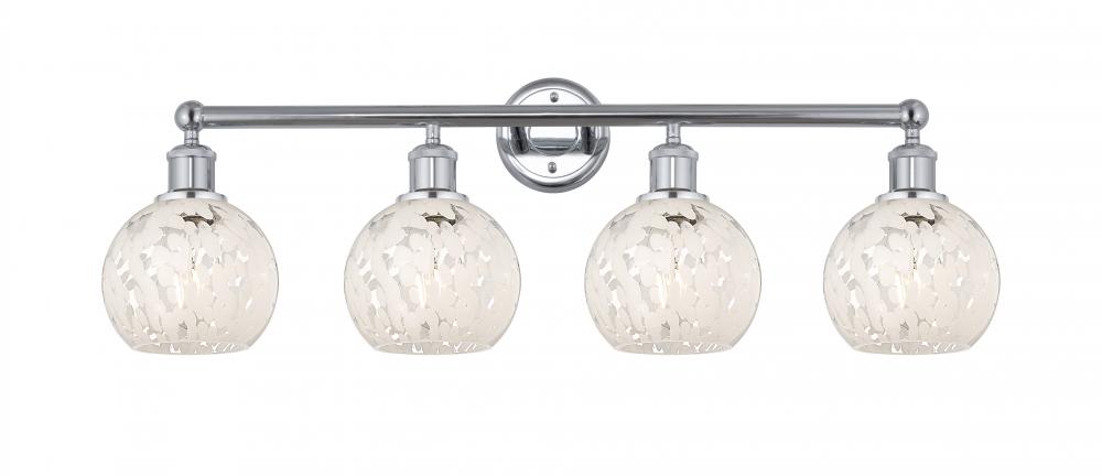 White Mouchette - 4 Light - 33 inch - Polished Chrome - Bath Vanity Light