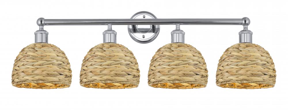 Woven Rattan - 4 Light - 35 inch - Polished Chrome - Bath Vanity Light