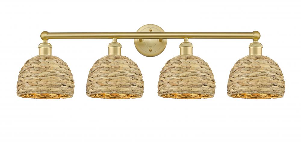 Woven Rattan - 4 Light - 35 inch - Satin Gold - Bath Vanity Light