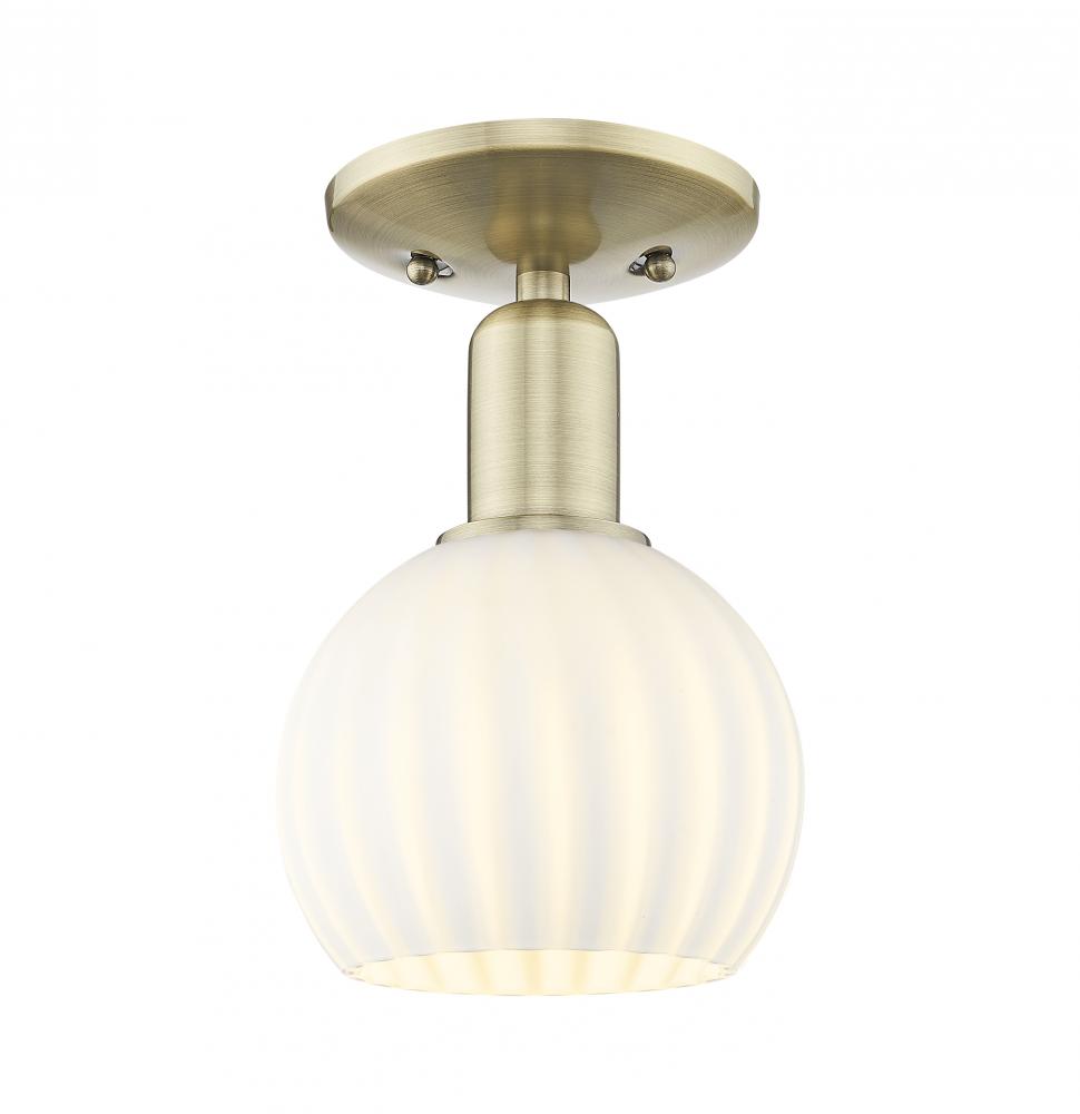 White Venetian - 1 Light - 6 inch - Antique Brass - Semi-Flush Mount