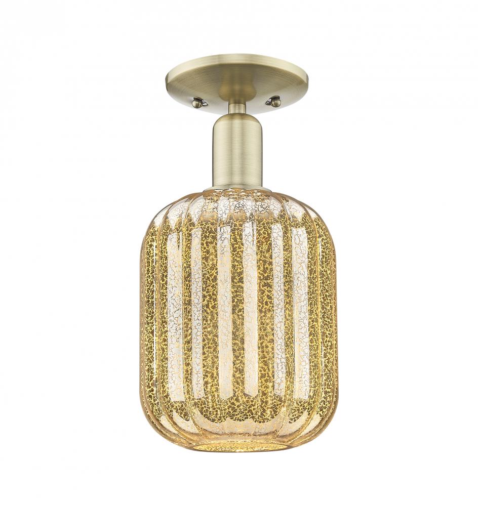 Preston Cylinder - 1 Light - 6 inch - Antique Brass - Semi-Flush Mount